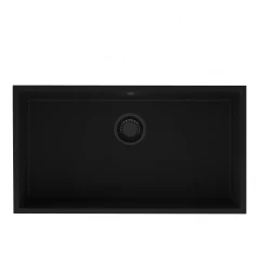 GraniteMy Universele granieten grote zwarte spoelbak 74x40 cm na montáž, podmontáž a rovnomernú montáž s čiernou zátkou 1208967157