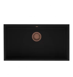 GraniteMy Universele granieten grote zwarte spoelbak 74x40 cm, vhodná na montáž na povrch, pod povrch a do roviny, s medenou zátkou 1208967158