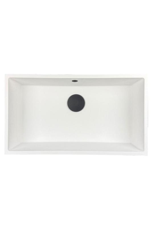GraniteMy Universal veľký biely granitový drez 74x40 cm, biely, montáž na pracovnú dosku, pod pracovnú dosku a do roviny s čiernym uzáverom 1208967161