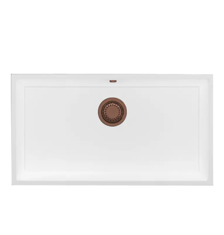 GraniteMy Universal granitový veľký biely drez 74x40 cm biely na pracovnú dosku, pod pracovnú dosku a do roviny s pracovnou doskou s medenou zátkou 1208967162