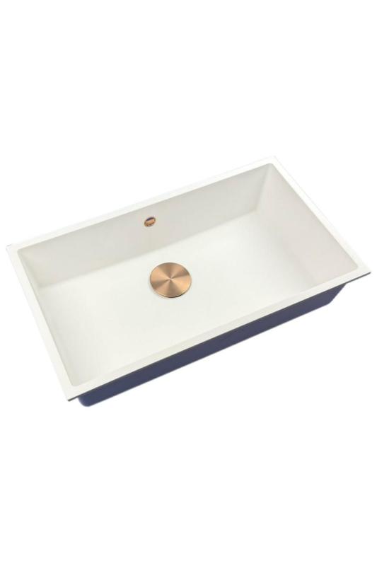 GraniteMy Universal granitový veľký biely drez 74x40 cm biely na pracovnú dosku, pod pracovnú dosku a do roviny s pracovnou doskou s medenou zátkou 1208967162