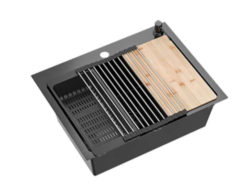 Quadri Dixton 60 čierny PVD Nano nerezový drez 580x450 mm s otvorom na batériu a príslušenstvom 1208967195