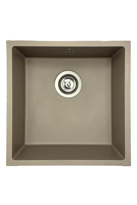 GraniteMy Universal granitový taupe drez 40x40 cm nadstavba, podstavba a plochá montáž s nerezovou zátkou 1208967211