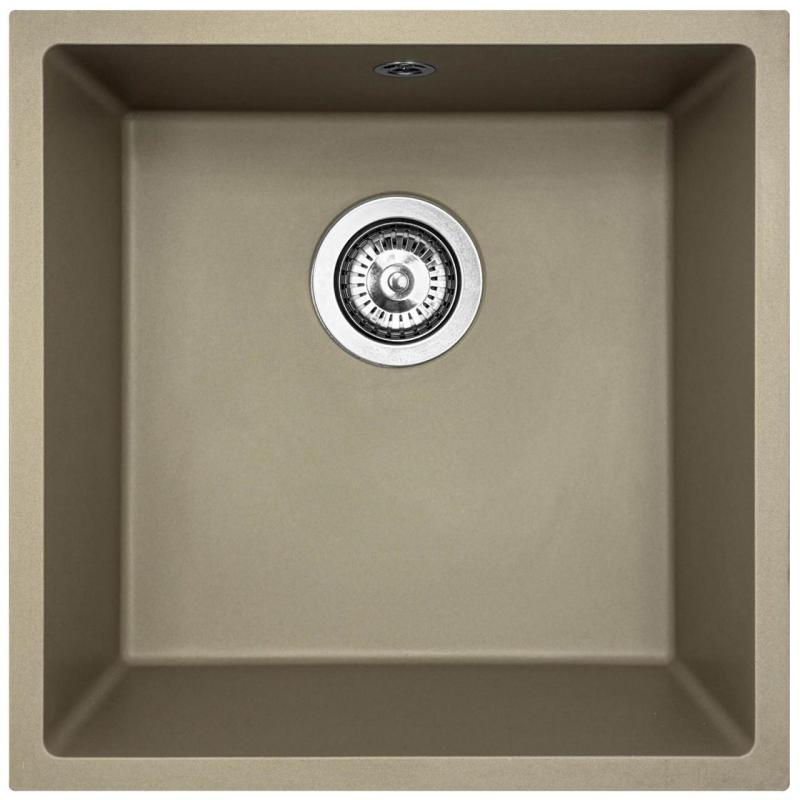 GraniteMy Universal granitový taupe drez 40x40 cm nadstavba, podstavba a plochá montáž s nerezovou zátkou 1208967211