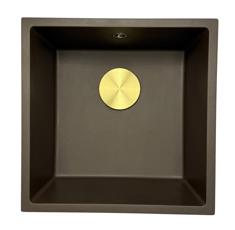 GraniteMy Universele granieten cafésink 40x40 cm voor opbouw, onderbouw en vlakbouw met rvs plug 1208967212