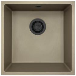 GraniteMy Universal žulový taupe drez 40x40 cm s montážou na dosku, pod dosku a do roviny s čiernou zátkou 1208967213