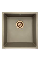 GraniteMy Universal granitový taupe drez 40x40 cm na montáž zhora, zospodu a do roviny s medenou zátkou 1208967214