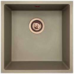 GraniteMy Universal granitový taupe drez 40x40 cm na montáž zhora, zospodu a do roviny s medenou zátkou 1208967214