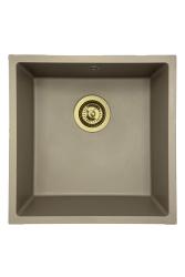 GraniteMy Universal žulový taupe drez 40x40 cm na zapustenie, podstavbu a rovnú montáž so zlatou zátkou 1208967215