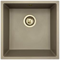 GraniteMy Universal žulový taupe drez 40x40 cm na zapustenie, podstavbu a rovnú montáž so zlatou zátkou 1208967215