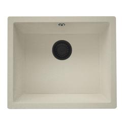 GraniteMy Universele granieten beige zand spoelbak 50x40 cm voor opbouw, onderbouw en vlakbouw met zwarte plug 1208967220