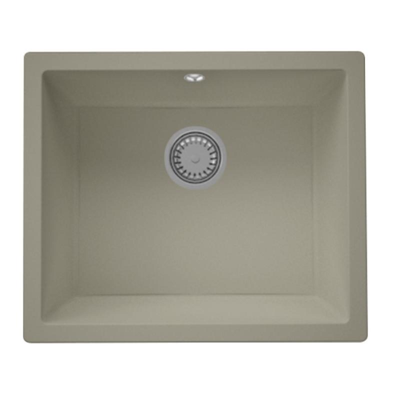 GraniteMy Universele granieten taupe gootsteen 50x40 cm voor opbouw, onderbouw en vlakbouw met roestvrijstalen plug 1208967223