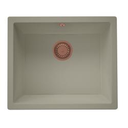GraniteMy Universal žulový taupe drez 50x40 cm pre montáž na dosku, pod dosku a do roviny s medenou zátkou 1208967225