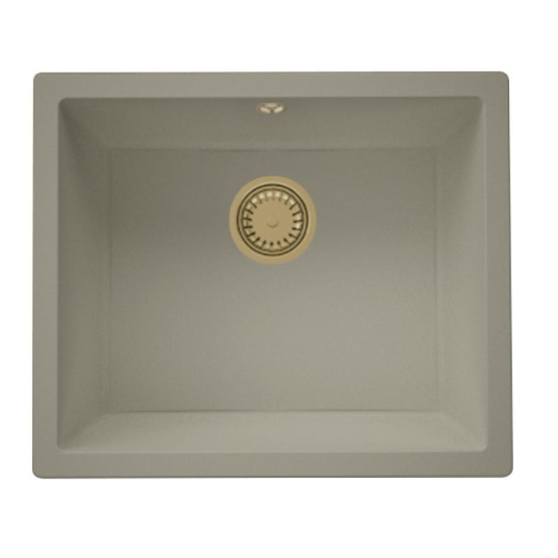GraniteMy Universal žulový taupe drez 50x40 cm na vrchnú montáž, spodnú montáž a montáž do roviny s odtokovou zátkou 1208967226