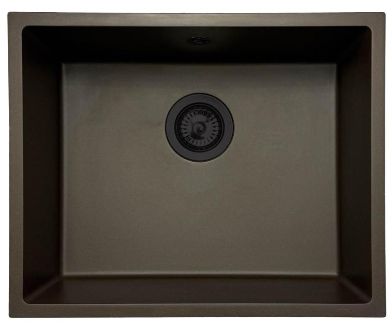GraniteMy Universele granieten cafésgootsteen 50x40 cm opbouw, onderbouw en vlakbouw met zwarte plug 1208967228