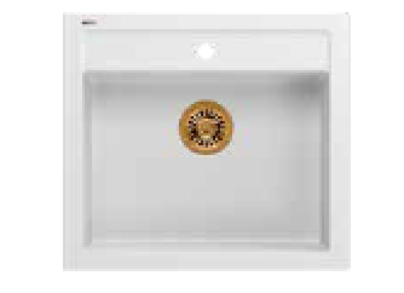 Quadri Farmhouse vidiecky zapustený alebo nadstavbový žulový drez matná biela s medenou zátkou 595x540mm 1208967265