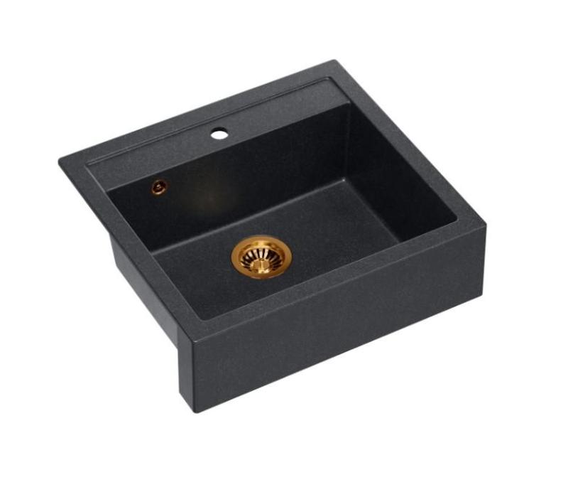Quadri Farmhouse vidiecky alebo nadstavbový žulový drez antracit s medenou zátkou 595x540mm 1208967266