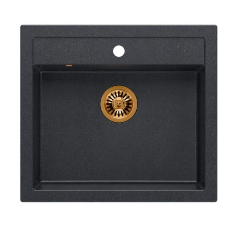 Quadri Farmhouse vidiecky alebo nadstavbový žulový drez antracit s medenou zátkou 595x540mm 1208967266