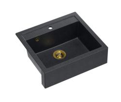 Quadri Farmhouse rustiek granieten aanrecht of inbouw spoelbak antraciet met gouden afvoerplug 595x540mm 1208967267