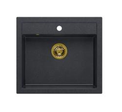 Quadri Farmhouse rustiek granieten aanrecht of inbouw spoelbak antraciet met gouden afvoerplug 595x540mm 1208967267