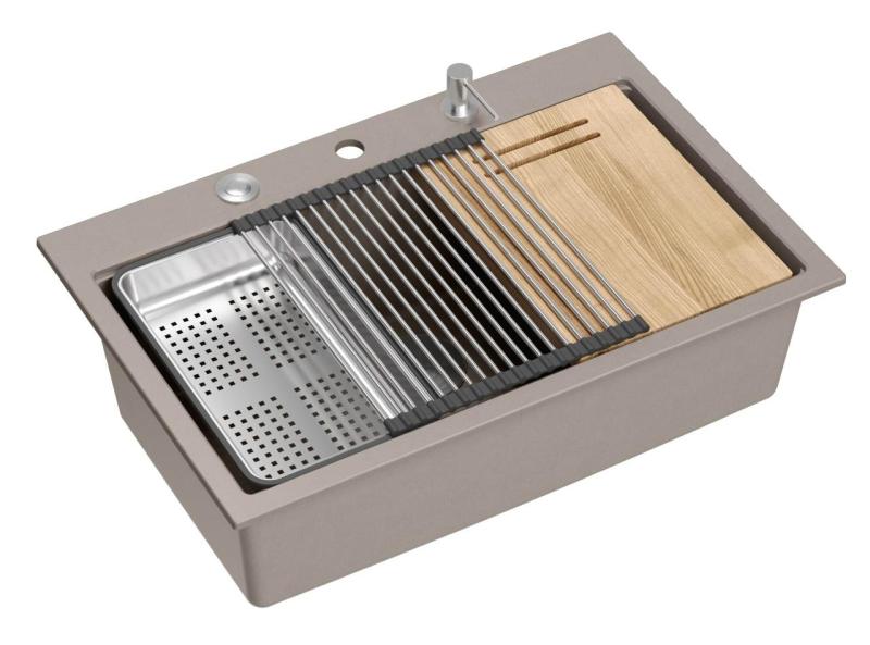 Quadri Hard Rock taupe žulový vrchný drez veľký 76x50cm vrátane nerezovej zátky a príslušenstva 1208967270