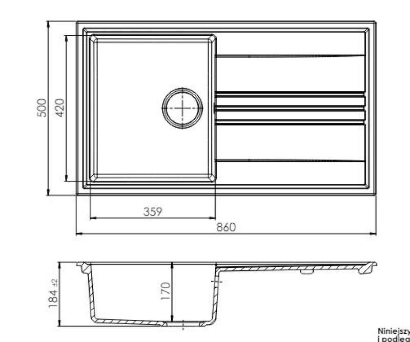 GraniteMy Vesi granitový nadstavbový čierny drez 86x50cm s odkvapkávačom otočným s nerezovou zátkou 1208967279