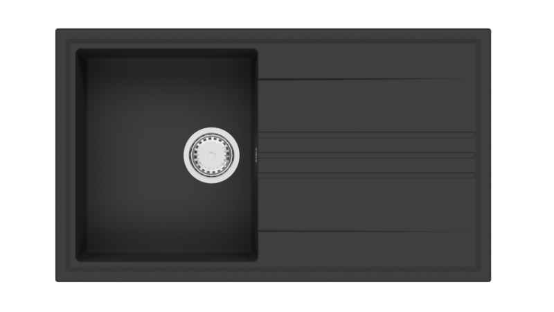 GraniteMy Vesi granitový nadstavbový čierny drez 86x50cm s odkvapkávačom otočným s nerezovou zátkou 1208967279