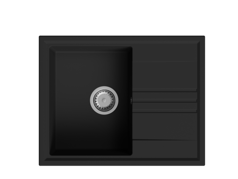 GraniteMy Vesi granitový obložený čierny drez 64x50cm s odkvapkávačom, otočný, s nerezovou zátkou 1208967280
