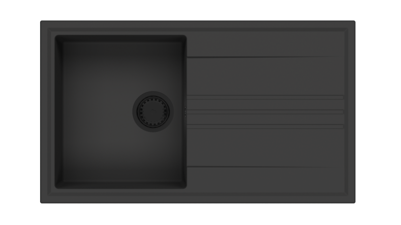 GraniteMy Vesi granitový čierny drez na povrch 86x50cm s odkvapkávačom obojstranným s čiernou zátkou 1208967288