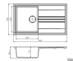 GraniteMy Vesi extra plytký žulový nadstavbový čierny drez 86x50cm s odkvapkávačom obojstranný s medenou zátkou 1208967290