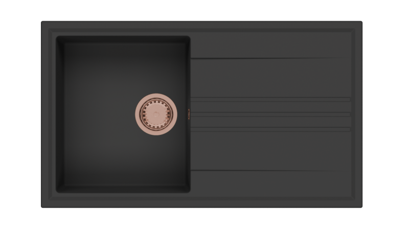 GraniteMy Vesi granitový nadstavbový čierny drez 86x50cm so sušičkou prevediteľný s medenou zátkou 1208967290
