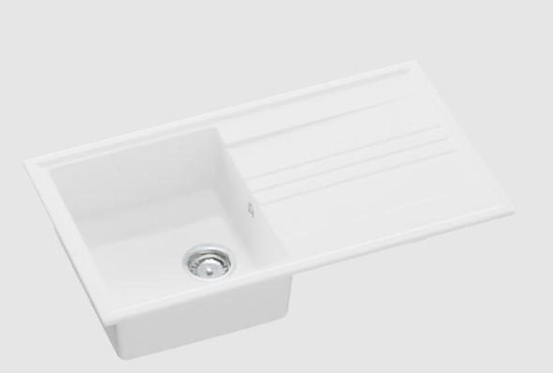 GraniteMy Vesi granitový nadstavbový biely drez 86x50cm s odkvapkávačom, otočný so skrutkou z nerezovej ocele 1208967291