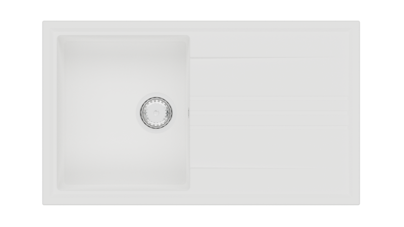 GraniteMy Vesi granitový nadstavbový biely drez 86x50cm s odkvapkávačom, otočný so skrutkou z nerezovej ocele 1208967291