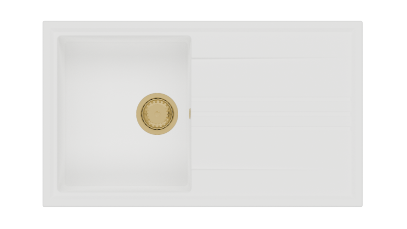 GraniteMy Vesi granitový nástavbový biely drez 86x50cm s odkvapkávačom obrácený so zlatým zátkou 1208967293