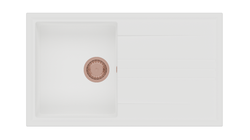 GraniteMy Vesi granitový nadstavbový biely drez 86x50cm s odkvapkávačom, otočný, s medenou zátkou 1208967294