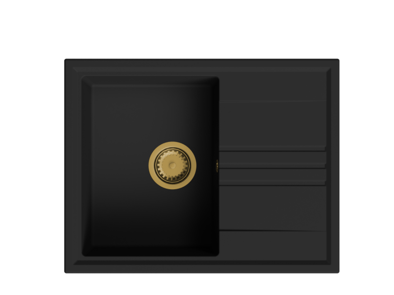 GraniteMy Vesi granitový nadstavbový čierny drez 64x50cm s odkvapkávačom, otočný, so zlatým zátkou 1208967296