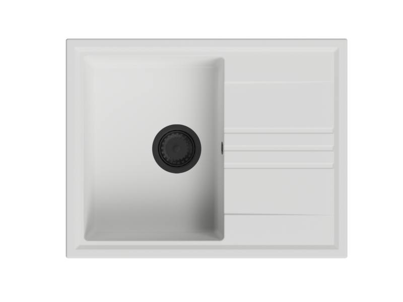 GraniteMy Vesi granitový nástavbový biely drez 64x50cm s odkvapkávačom, otočný so čiernym korkom 1208967299