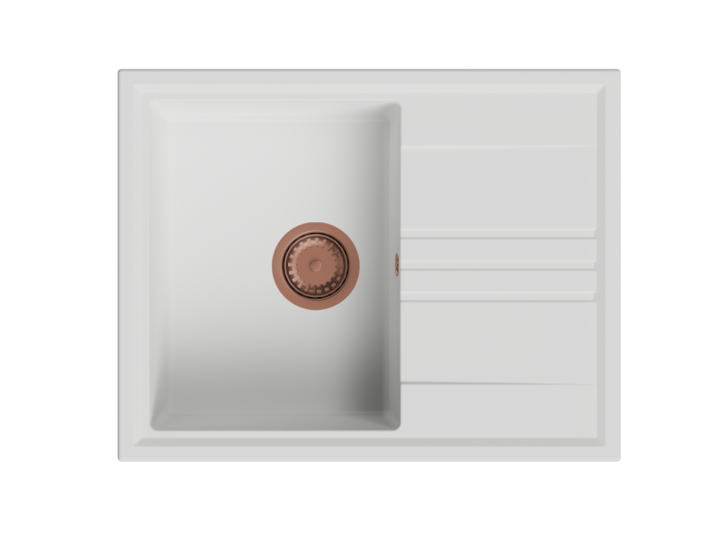 GraniteMy Vesi granitový nástavbový biely drez 64x50cm so sušičkou, obojstranný s medenou zátkou 1208967301