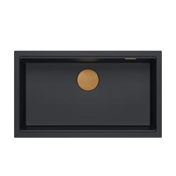 Quadri Newport II veľký a hlboký drez, granitový, na vrch aj pod vrch, čierny drez 76x45cm s medenou zátkou 1208967306