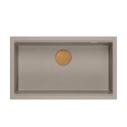 Quadri Newport II veľký a hlboký drez, granitový, na montáž na pracovnú dosku aj pod pracovnú dosku, taupe drez 76x45 cm s medenou zátkou 1208967308