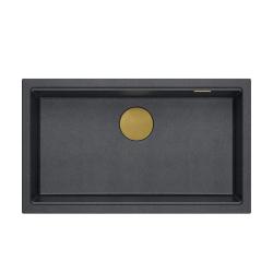 Quadri Newport II veľký a hlboký drez, granitový, na montáž na pracovnú dosku aj pod pracovnú dosku, antracitový drez 76x45 cm so zlatou zátkou 1208967312