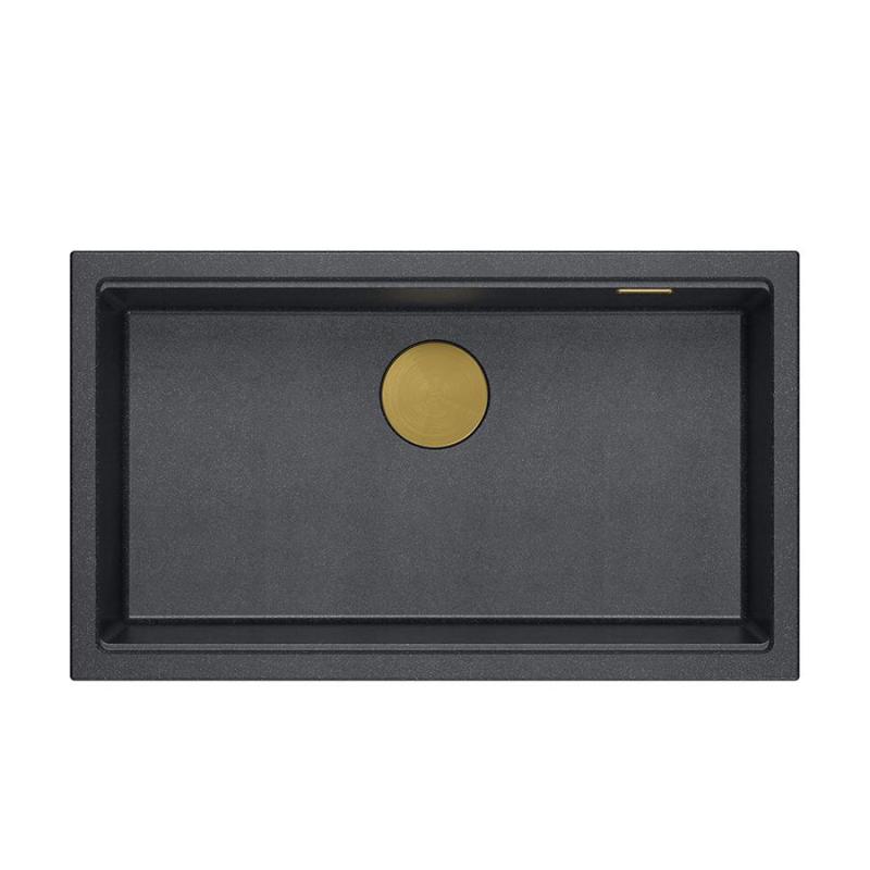Quadri Newport II veľký a hlboký drez, granitový, na montáž na pracovnú dosku aj pod pracovnú dosku, antracitový drez 76x45 cm so zlatou zátkou 1208967312
