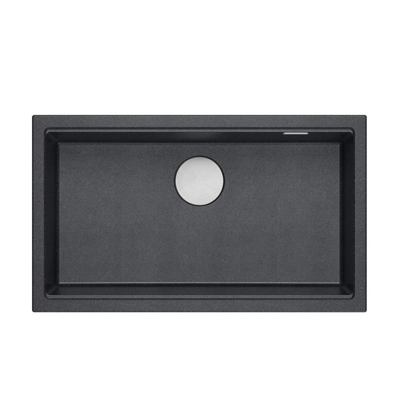 Quadri Newport II anthracite granite inset and undermount sink with manual siphon 76x45cm with stainless steel plug 1208967313