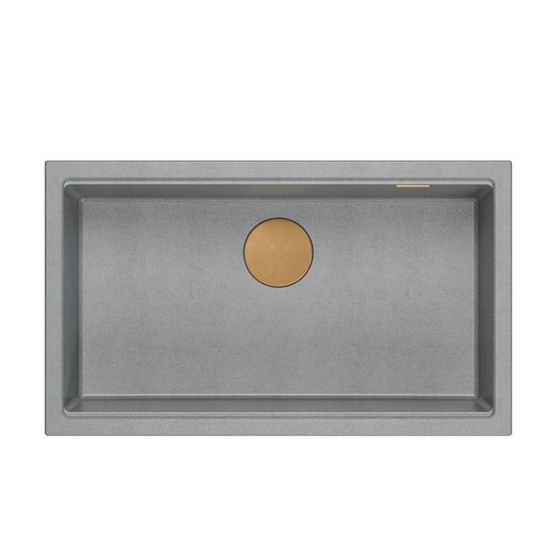 Quadri Newport II grey granite inset and undermount sink with manual siphon 76x45cm with copper plug1208967314