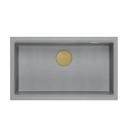 Quadri Newport II veľký a hlboký drez, granit, montáž na pracovnú dosku a pod pracovnú dosku, sivý, rozmer drezu 76x45 cm, so zlatou zátkou, kód 1208967315