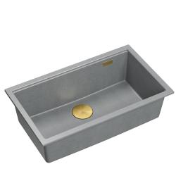Quadri Newport II veľký a hlboký drez, granit, montáž na pracovnú dosku a pod pracovnú dosku, sivý, rozmer drezu 76x45 cm, so zlatou zátkou, kód 1208967315