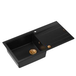 Quadri Luton čierny granitový drez s odkvapkávacou plochou, otočný 100x50 cm s medenou zátkou 1208967316