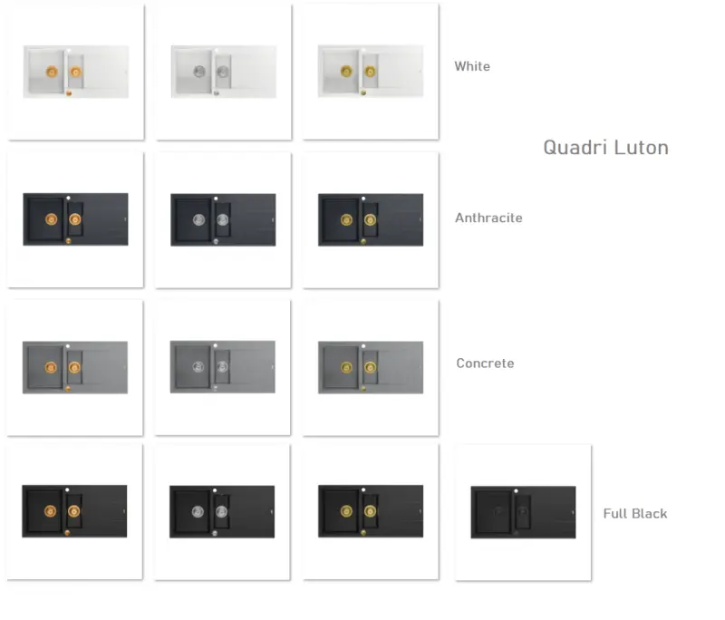 Quadri Luton čierny granitový drez s odkvapkávacou plochou, otočný 100x50 cm s medenou zátkou 1208967316