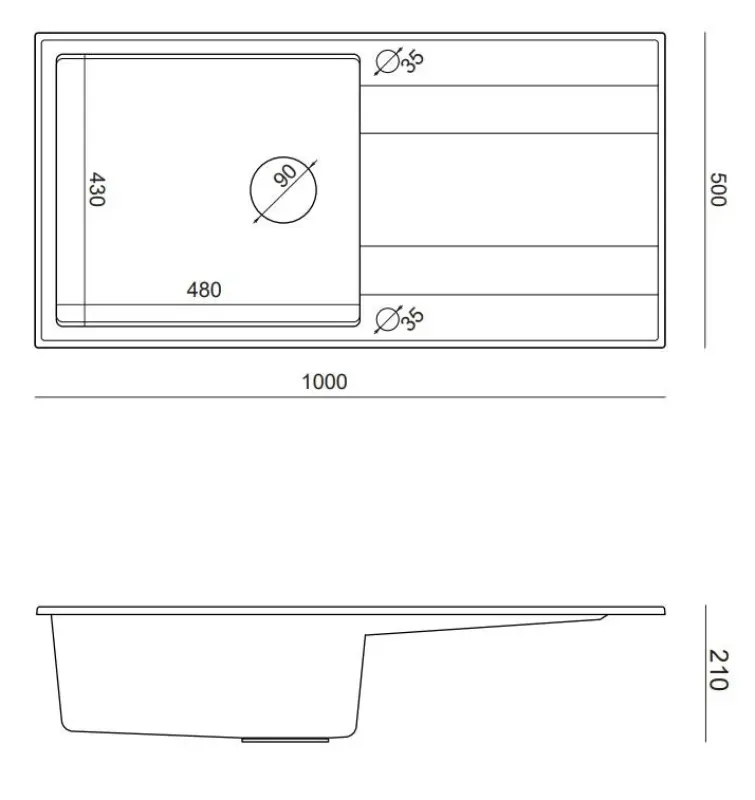 Quadri Luton čierny granitový drez s odkvapkávacou plochou, otočný 100x50 cm s medenou zátkou 1208967316