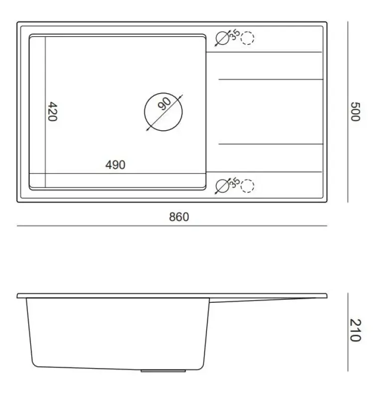 Quadri Luton witte granite large Inset Kitchen Sink with draining board reversible 86x50cm with copper plug 1208967328